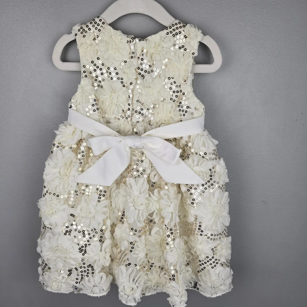 American Princess Ivory Gold Sequin Floral Dress Baby Girl Sz 24M Formal Party